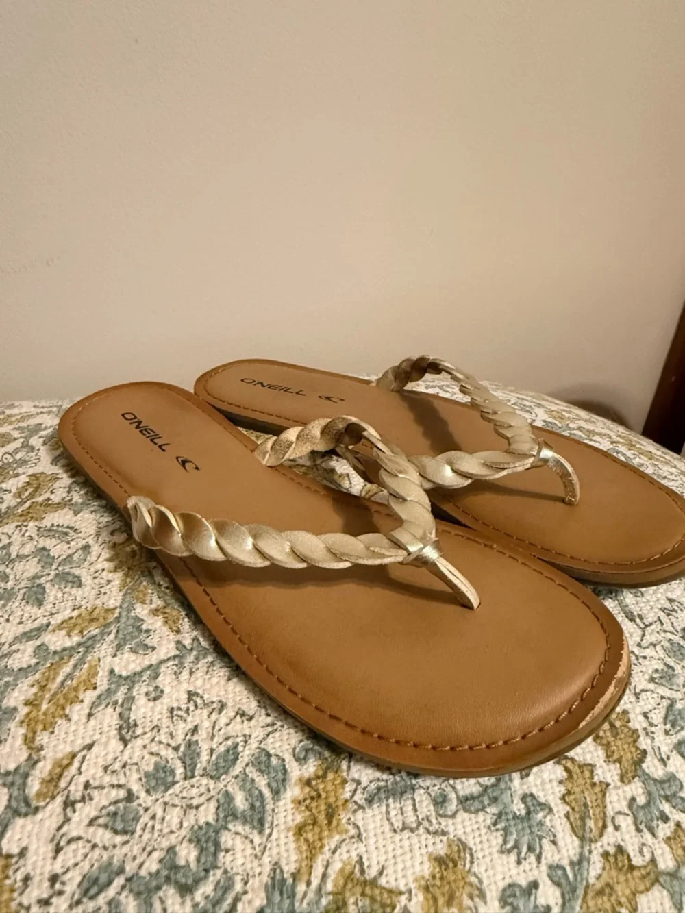 O'Neill Metallic Gold Braided Flips Flops